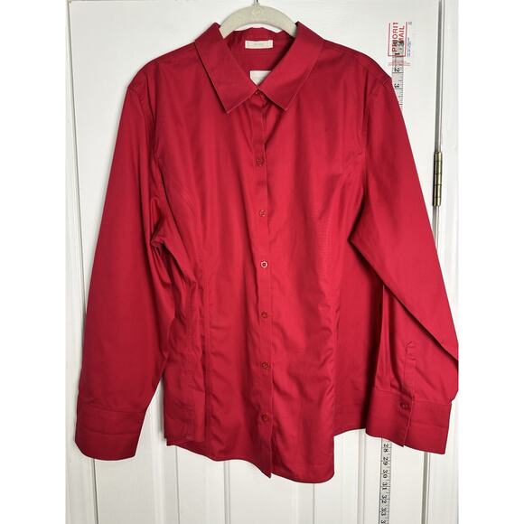 Chicos Womens Shirt 3 XL Red Button Up No Iron Long Sleeve Career Easy Work - Picture 3 of 9